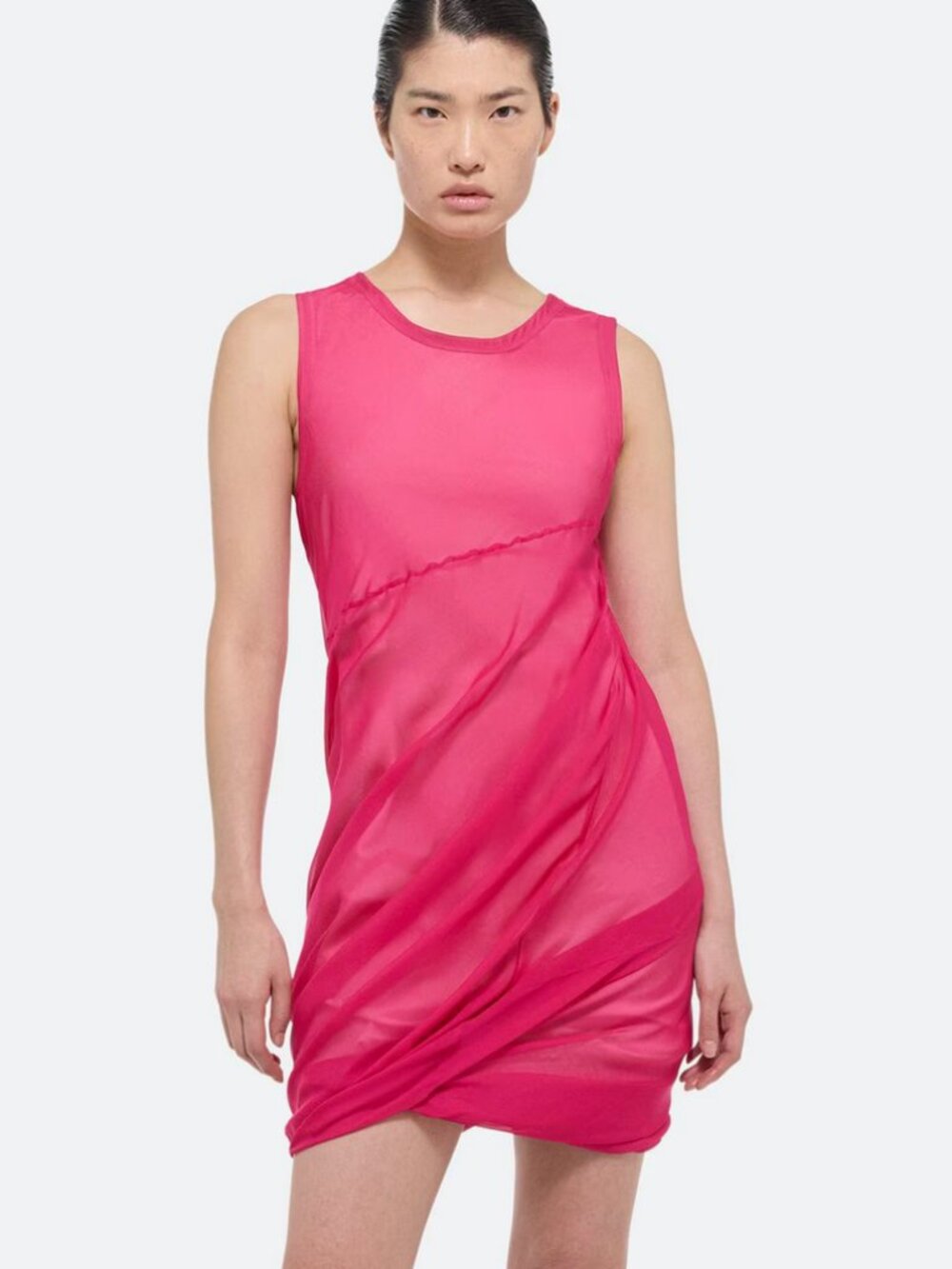 HELMUT LANG Silk Bubble Dress in Fuschia Pink NWT M